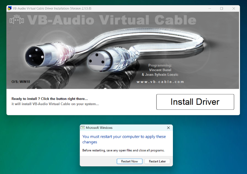 Restart prompt after VB-Cable install