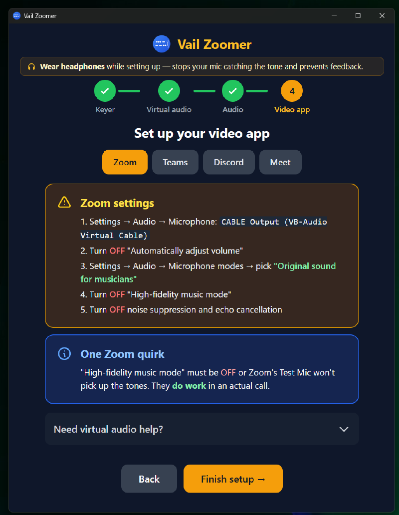 Setup step 4: configure your video app