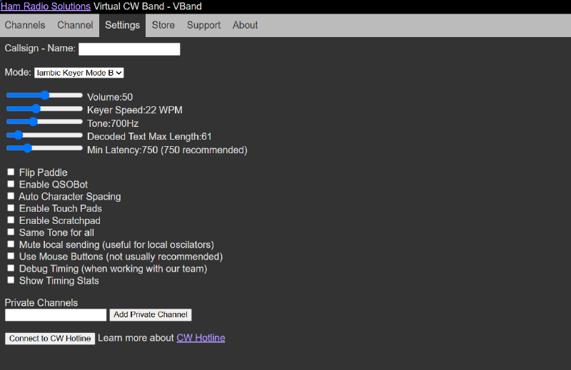 The VBand Settings tab